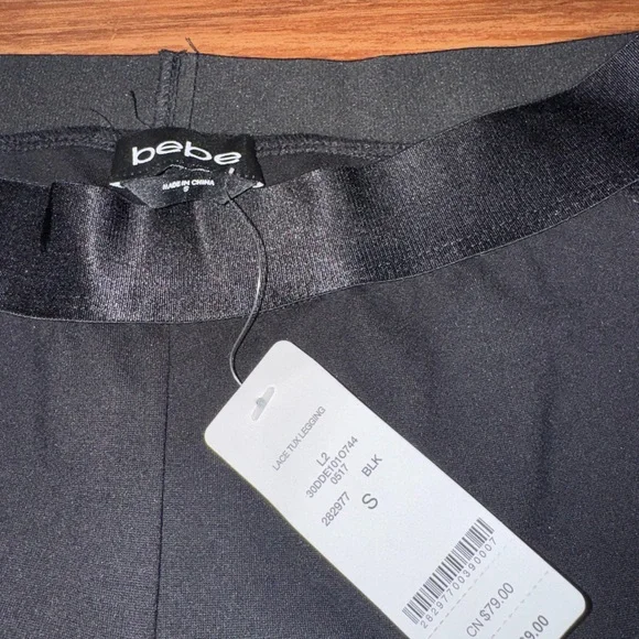 Bebe Lace Tuxedo Leggings Size S Black Stretch Dress Pants Night Out - Picture 3 of 5